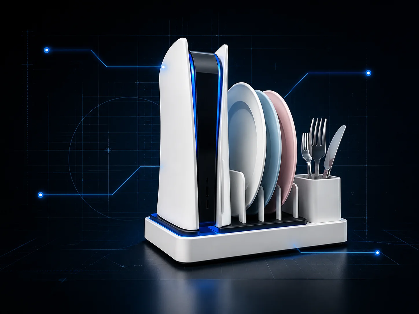 Plate Station 5 hardware with plates and cutlery expansion bay